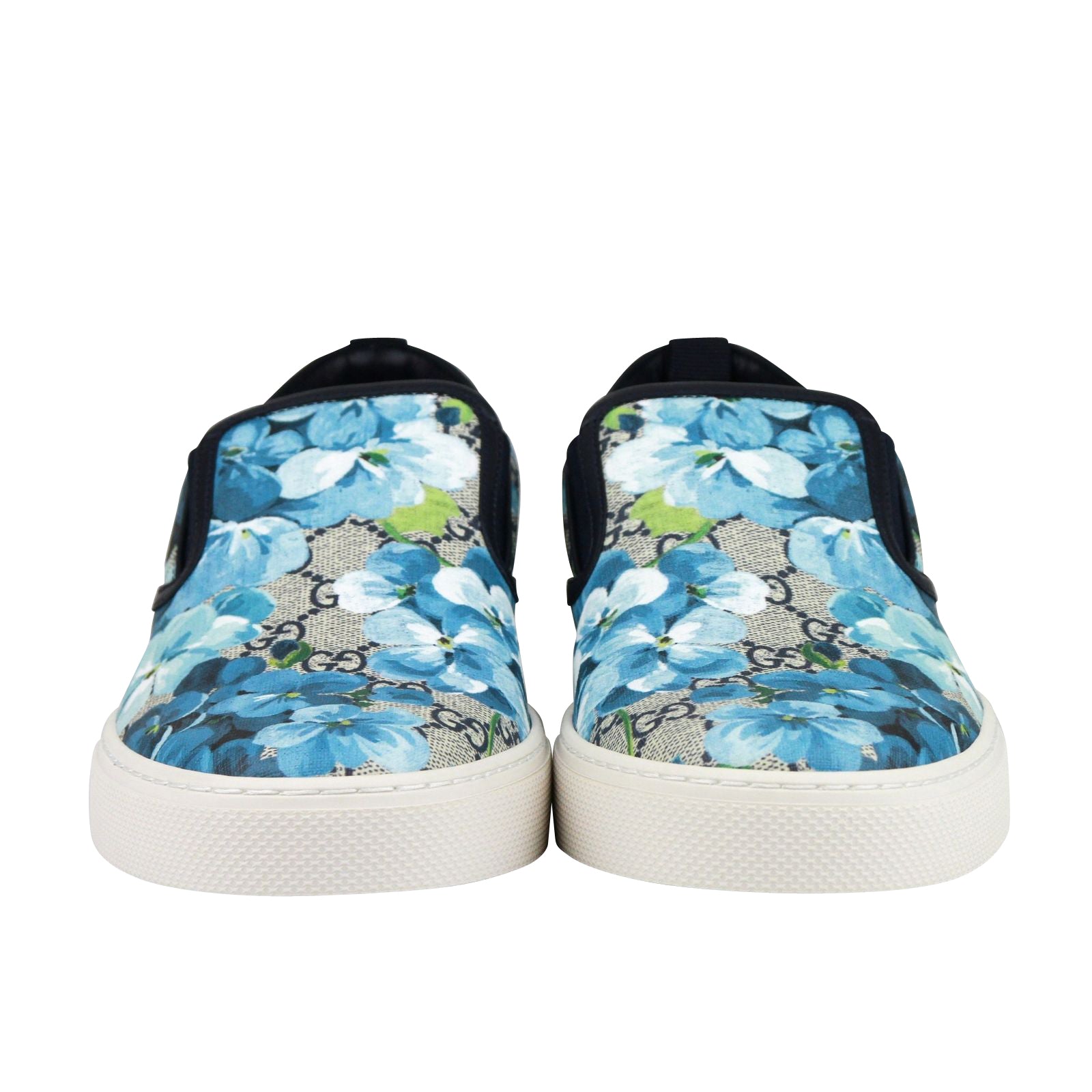 Gucci Gucci Men's Bloom Flower Print Blue GG Supreme Coated Canvas Slip Sneakers