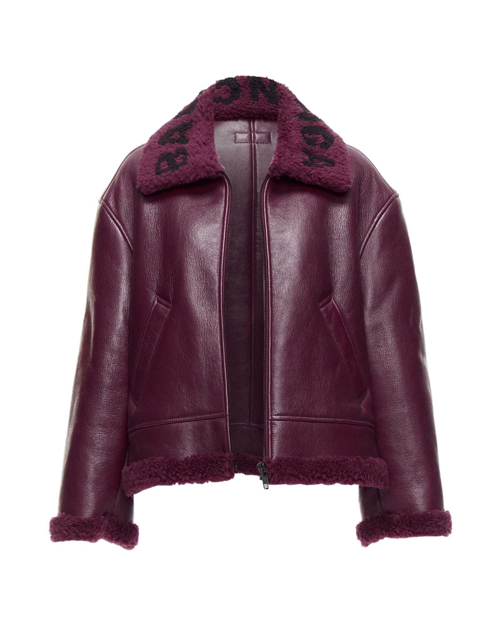 Balenciaga Shearling Trim Jacket Women Red | Burgundy Fur Coats