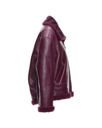 Balenciaga Shearling Trim Jacket Women Red | Burgundy Fur Coats
