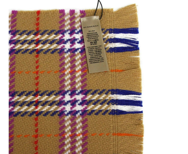 Burberry Women's Antique Multicolour Vintage Check Extra Fine Merino Wool Scarf