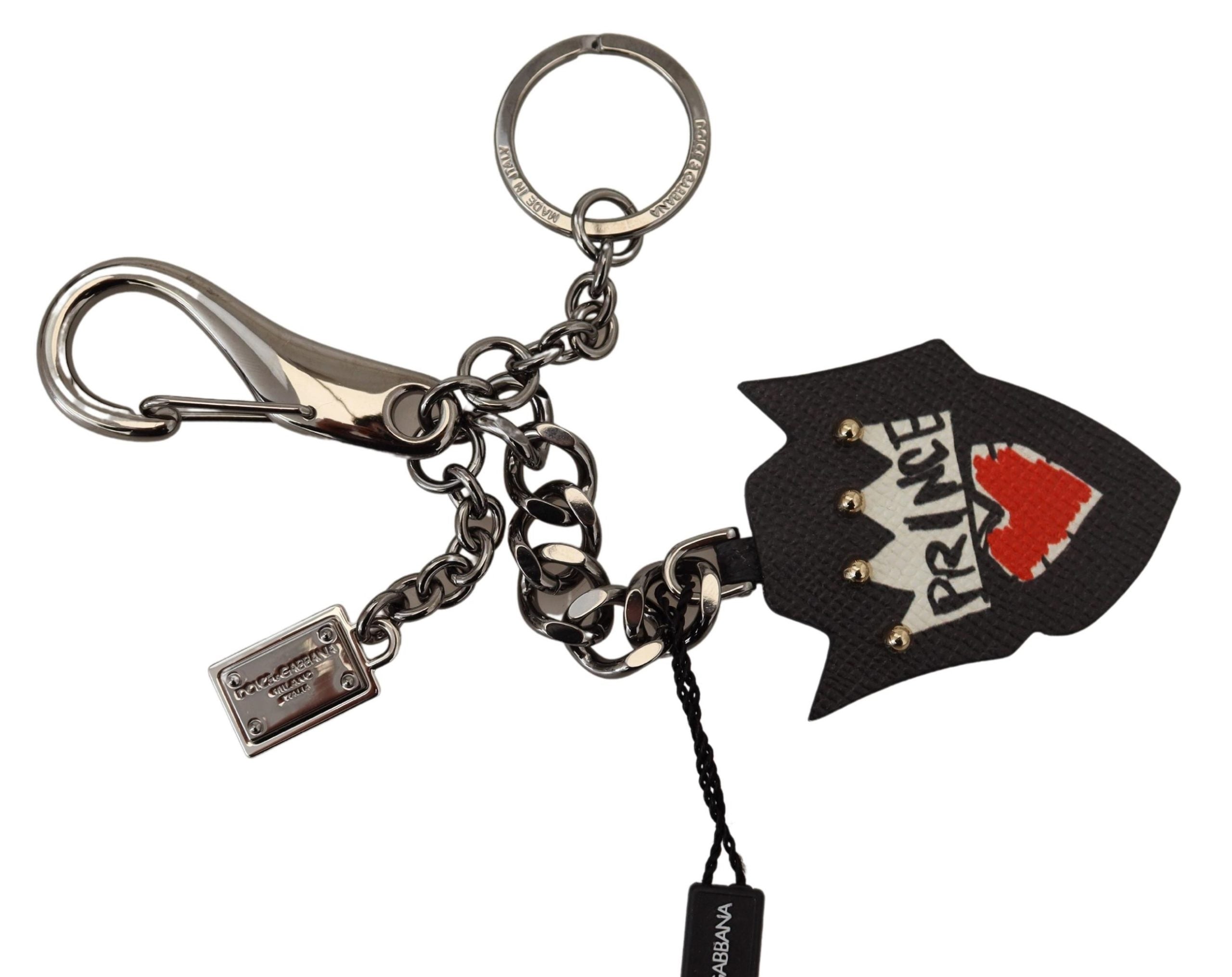 Dolce & Gabbana Dolce & Gabbana Black Prince Studs Logo Silver Brass Men's Keychain
