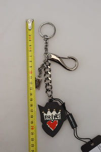 Dolce & Gabbana Dolce & Gabbana Black Prince Studs Logo Silver Brass Men's Keychain