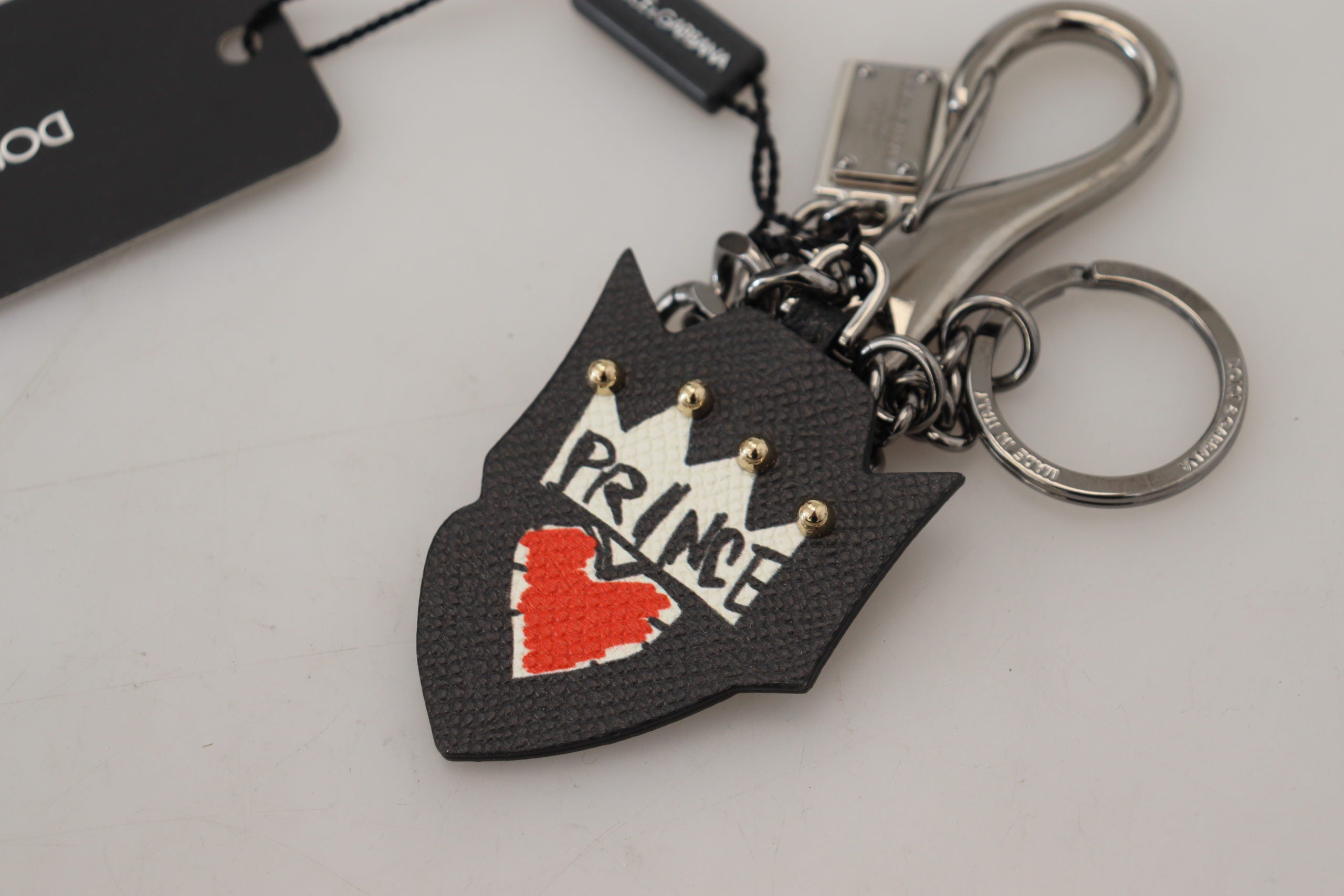 Dolce & Gabbana Dolce & Gabbana Black Prince Studs Logo Silver Brass Men's Keychain