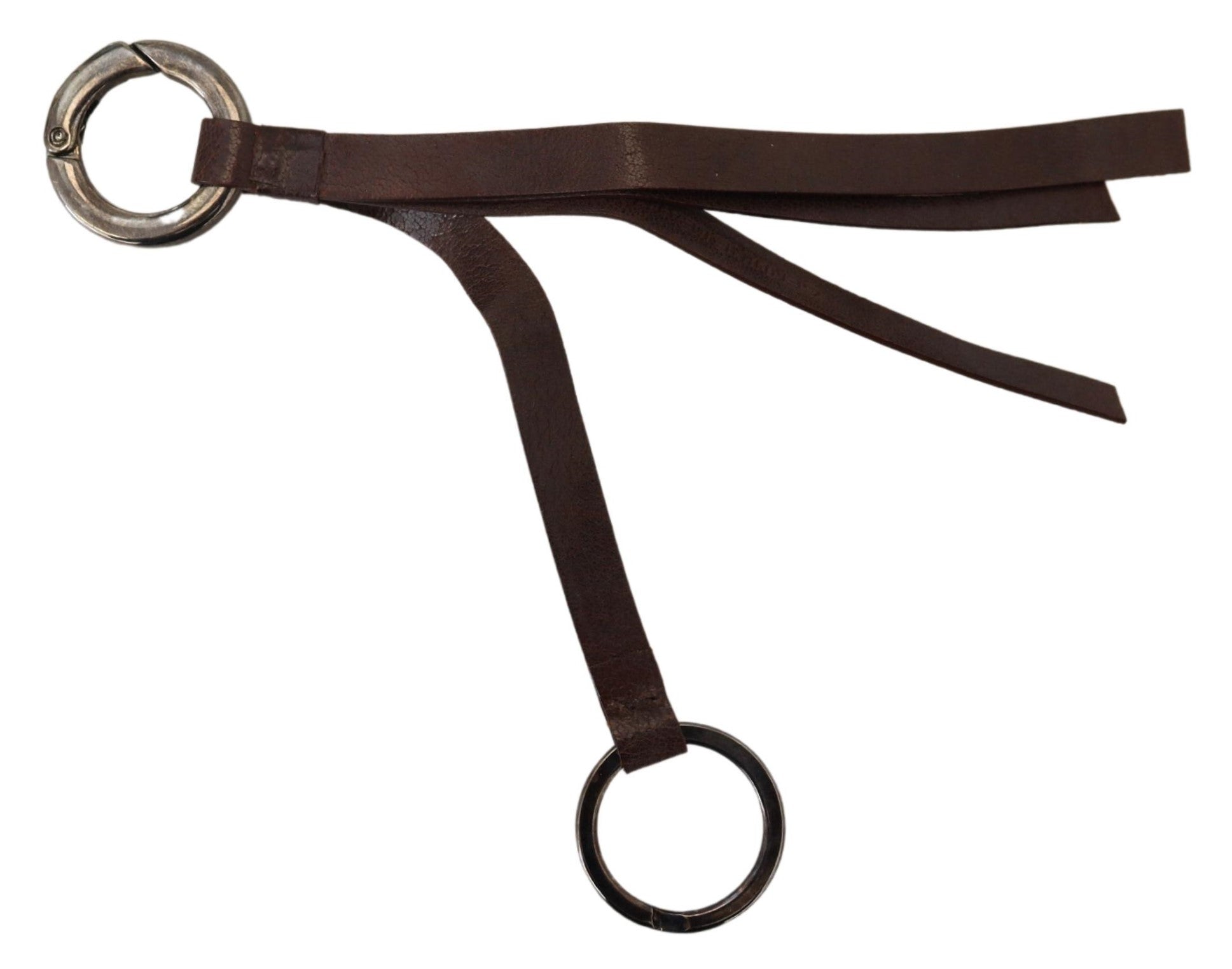 Costume National Brown Leather Silver Tone Metal Keyring Women's Keychain