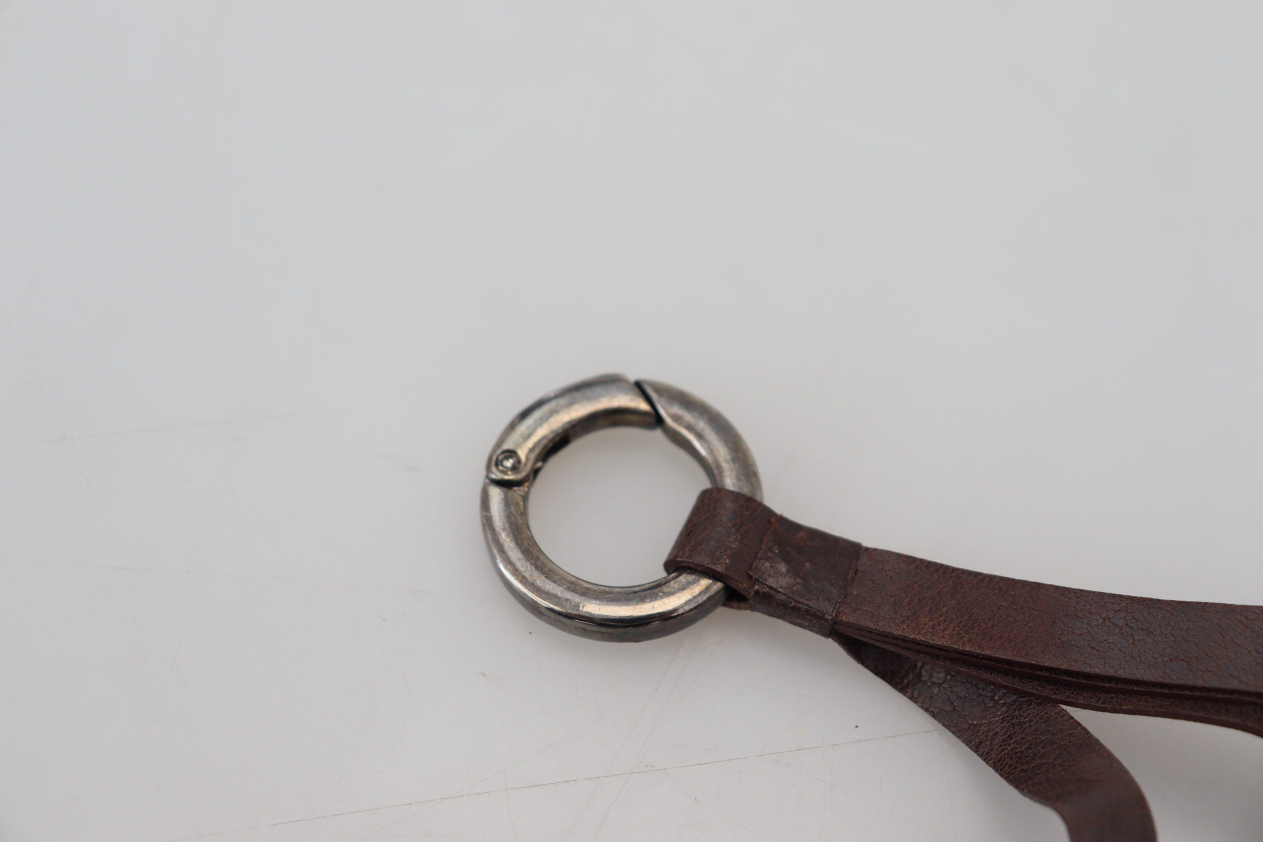 Costume National Brown Leather Silver Tone Metal Keyring Women's Keychain