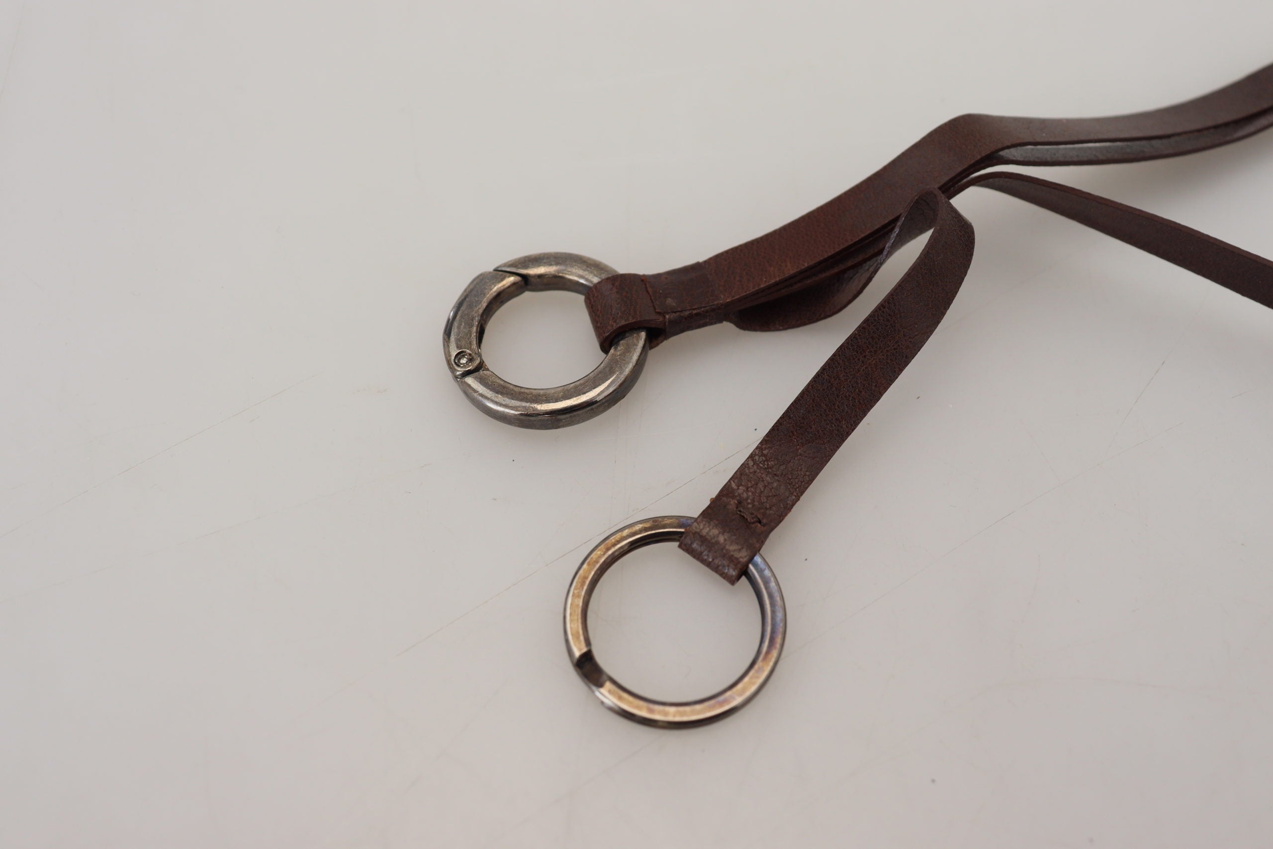 Costume National Brown Leather Silver Tone Metal Keyring Women's Keychain