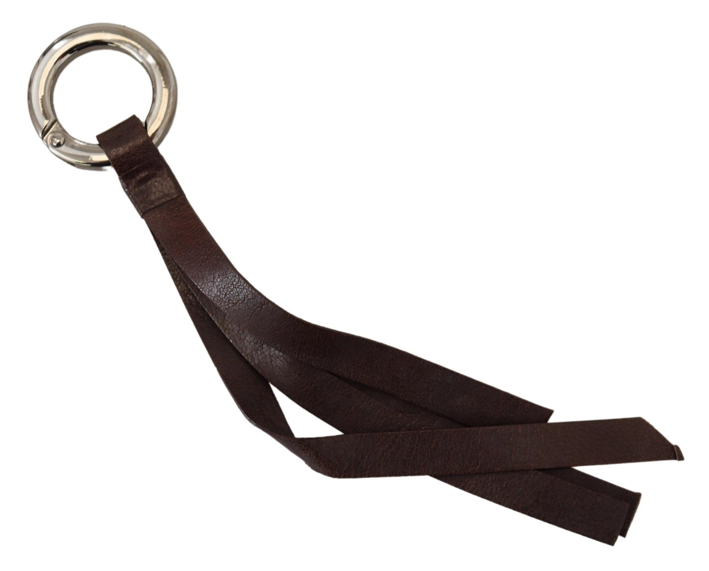 Costume National Costume National Brown Leather Silver Tone Metal Keyring Women's Keychain