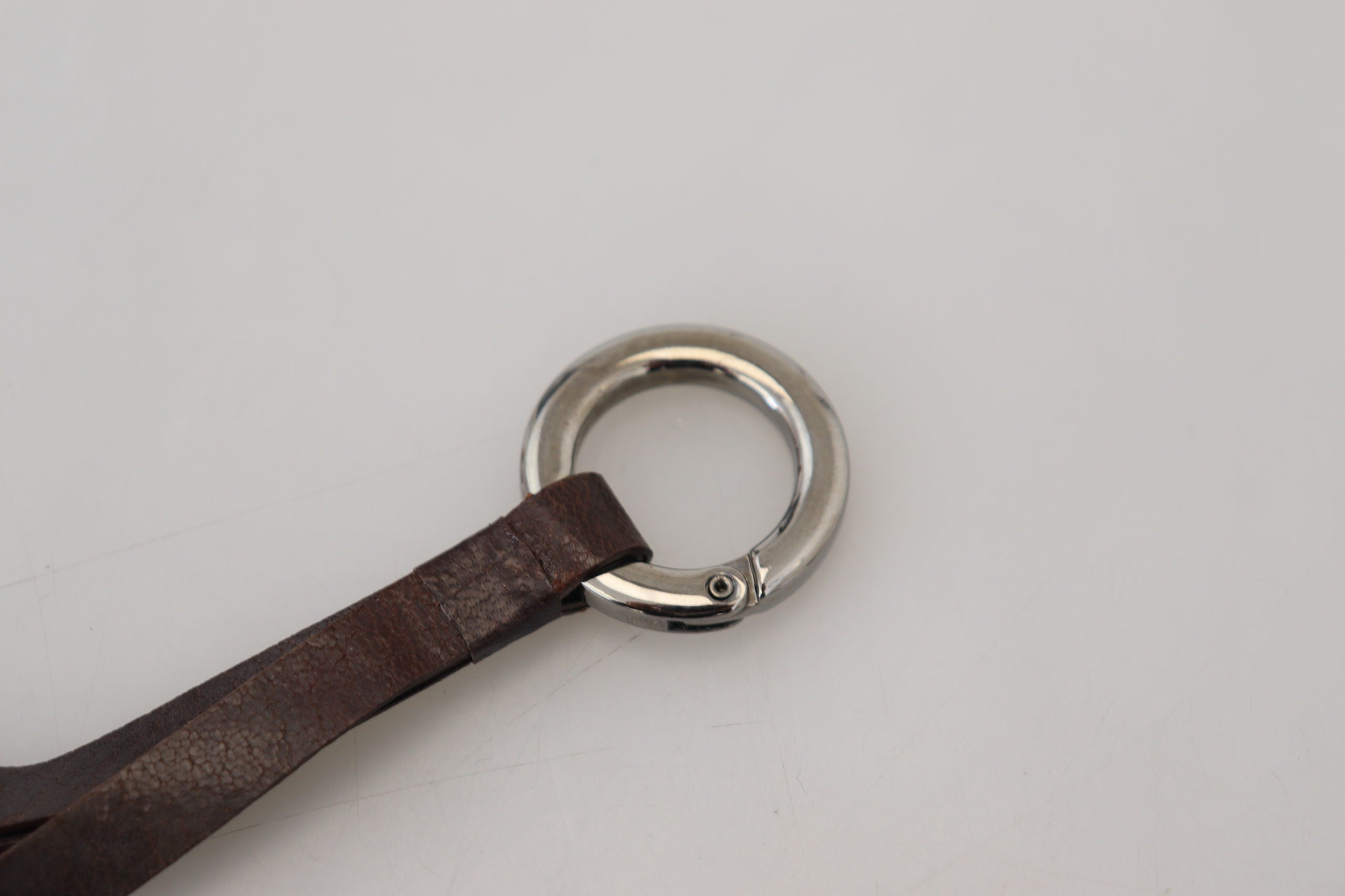 Costume National Costume National Brown Leather Silver Tone Metal Keyring Women's Keychain