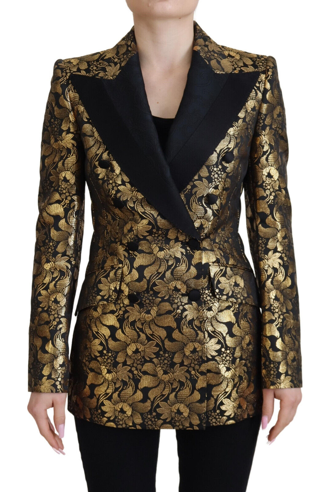 Dolce & Gabbana Dolce & Gabbana Black Gold Jacquard Coat Blazer Women's Jacket