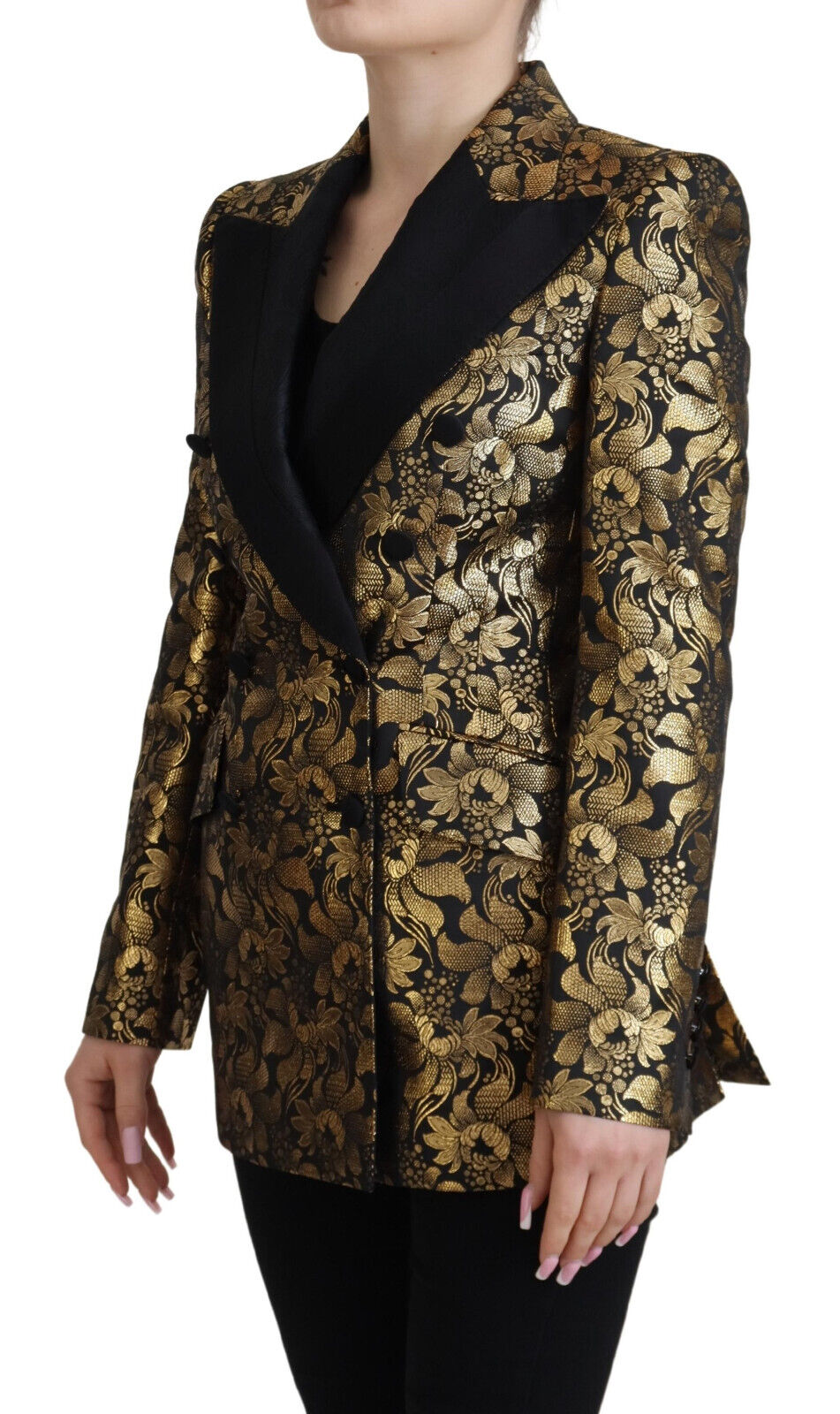 Dolce & Gabbana Dolce & Gabbana Black Gold Jacquard Coat Blazer Women's Jacket