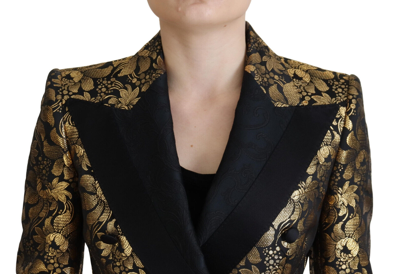 Dolce & Gabbana Dolce & Gabbana Black Gold Jacquard Coat Blazer Women's Jacket
