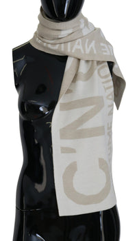 Costume National Beige White Logo Wrap Warmer Shawl Women's Scarf