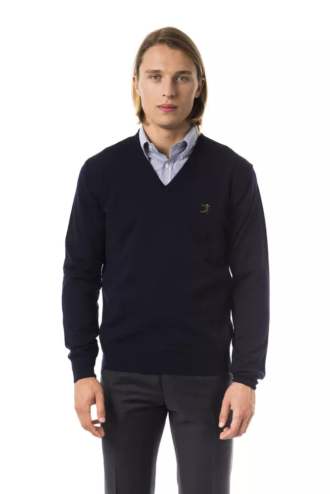 Uominitaliani Blue Merino Wool Men Men's Sweater