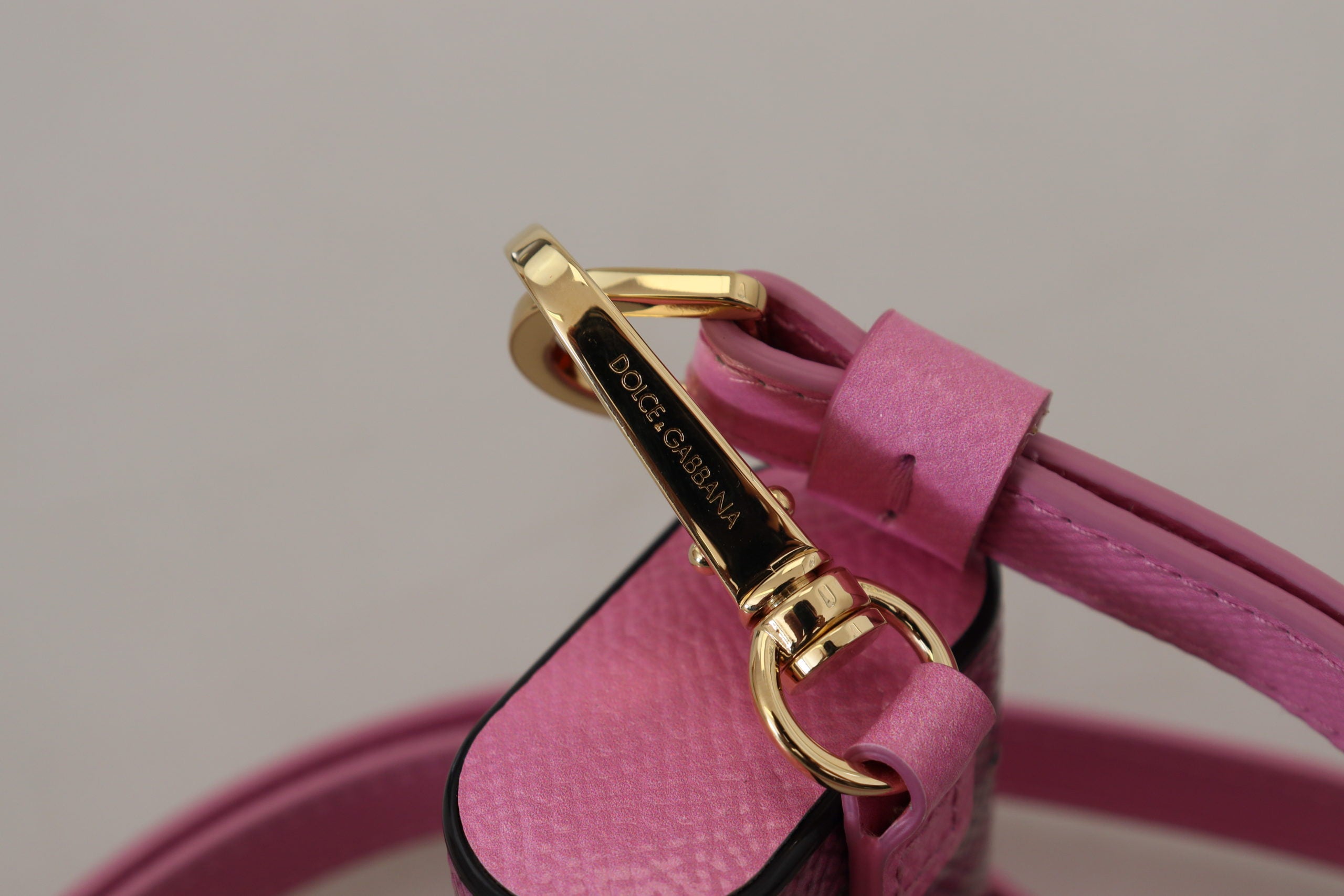 Dolce & Gabbana Dolce & Gabbana Pink Black Leather Strap Gold Metal Logo Airpods Women's Case