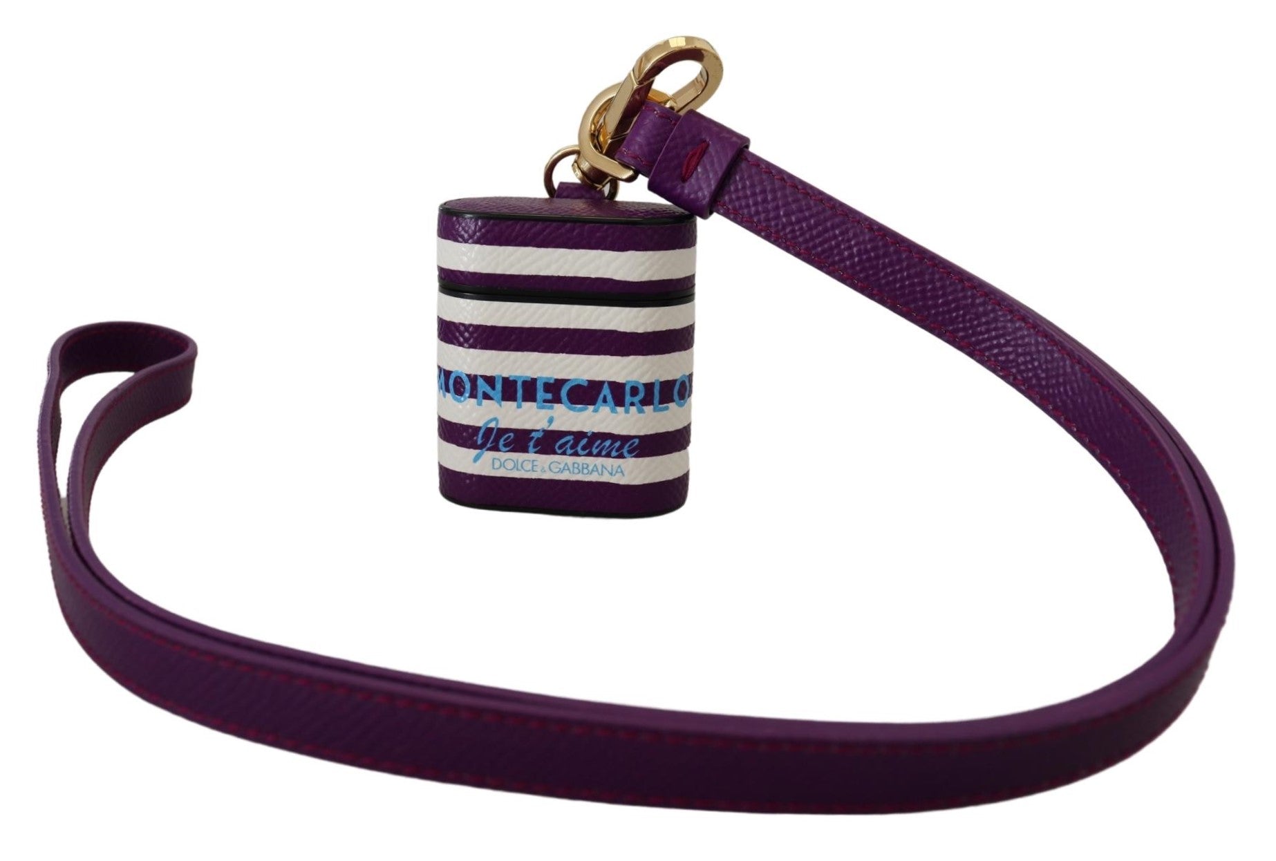 Dolce & Gabbana Dolce & Gabbana Purple Leather Strap Gold Metal Logo Airpods Women's Case