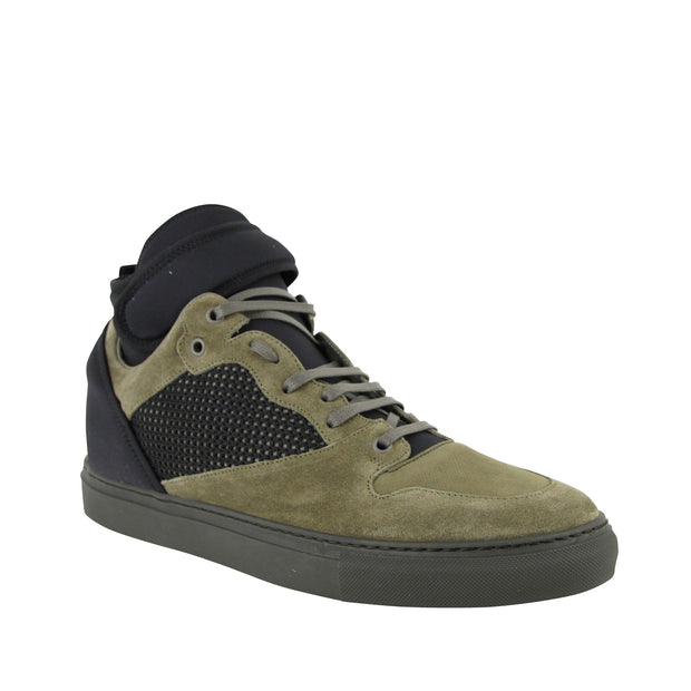 Balenciaga Men's High Top Black / Olive Green Suede Leather Sneakers 412349 3241
