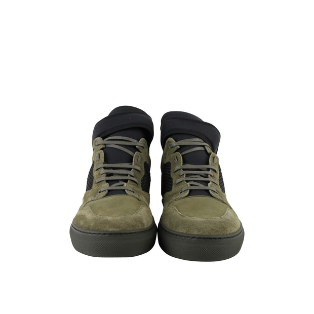 Balenciaga Men's High Top Black / Olive Green Suede Leather Sneakers 412349 3241