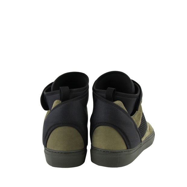 Balenciaga Men's High Top Black / Olive Green Suede Leather Sneakers 412349 3241