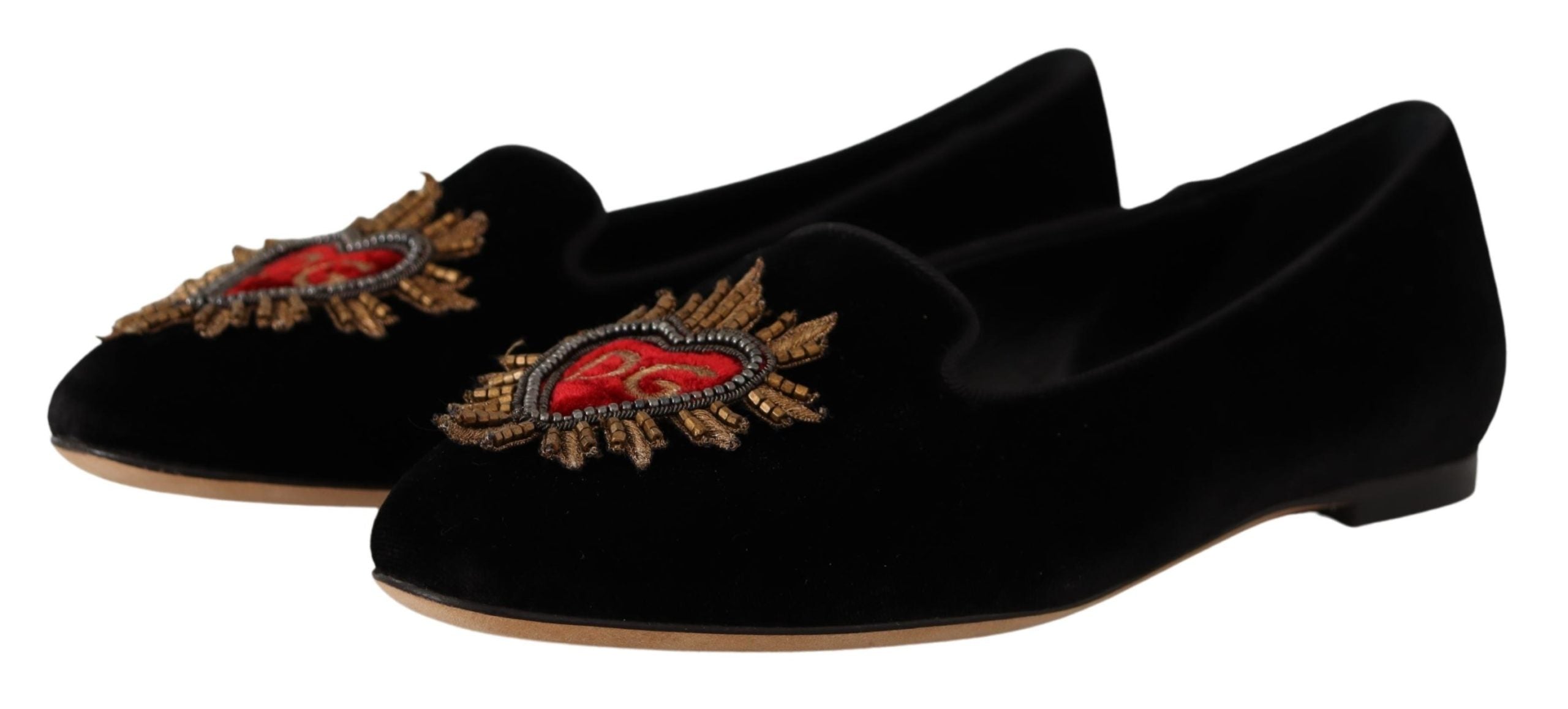Dolce & Gabbana Dolce & Gabbana Black DG Sacred Heart Patch Slip On Flat Women's Shoes