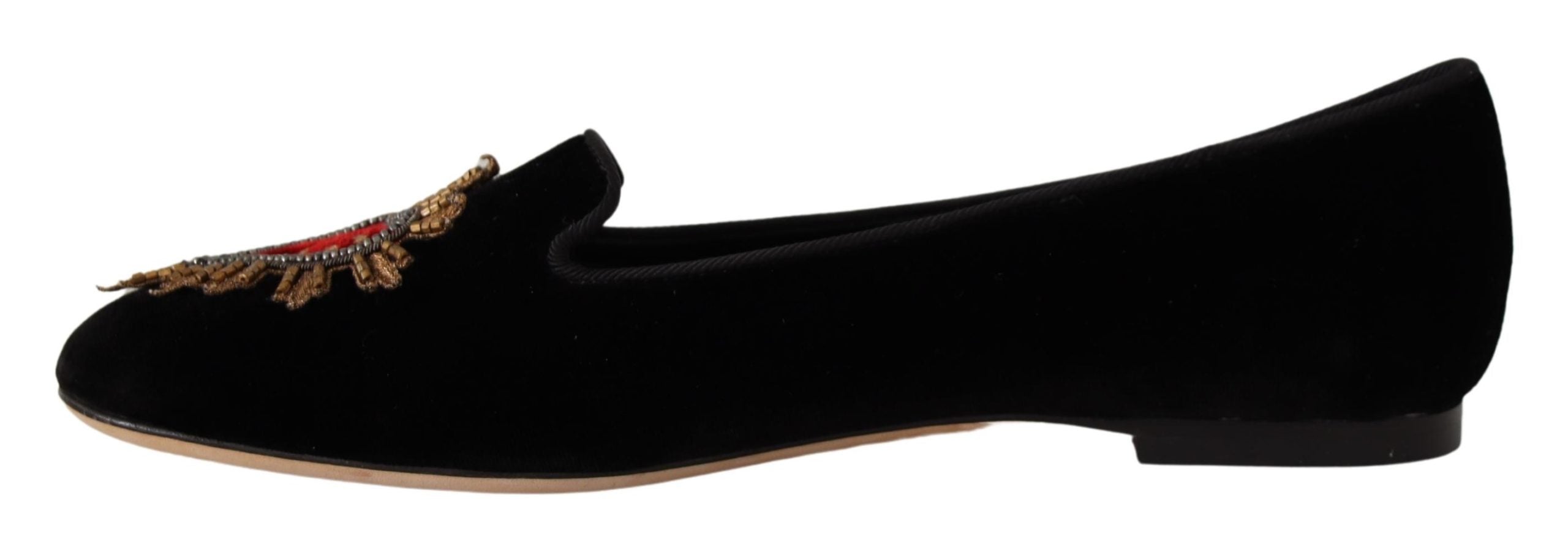 Dolce & Gabbana Dolce & Gabbana Black DG Sacred Heart Patch Slip On Flat Women's Shoes