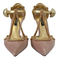 Dolce & Gabbana Pink Crystal T-strap Heels Pumps Women's Shoes