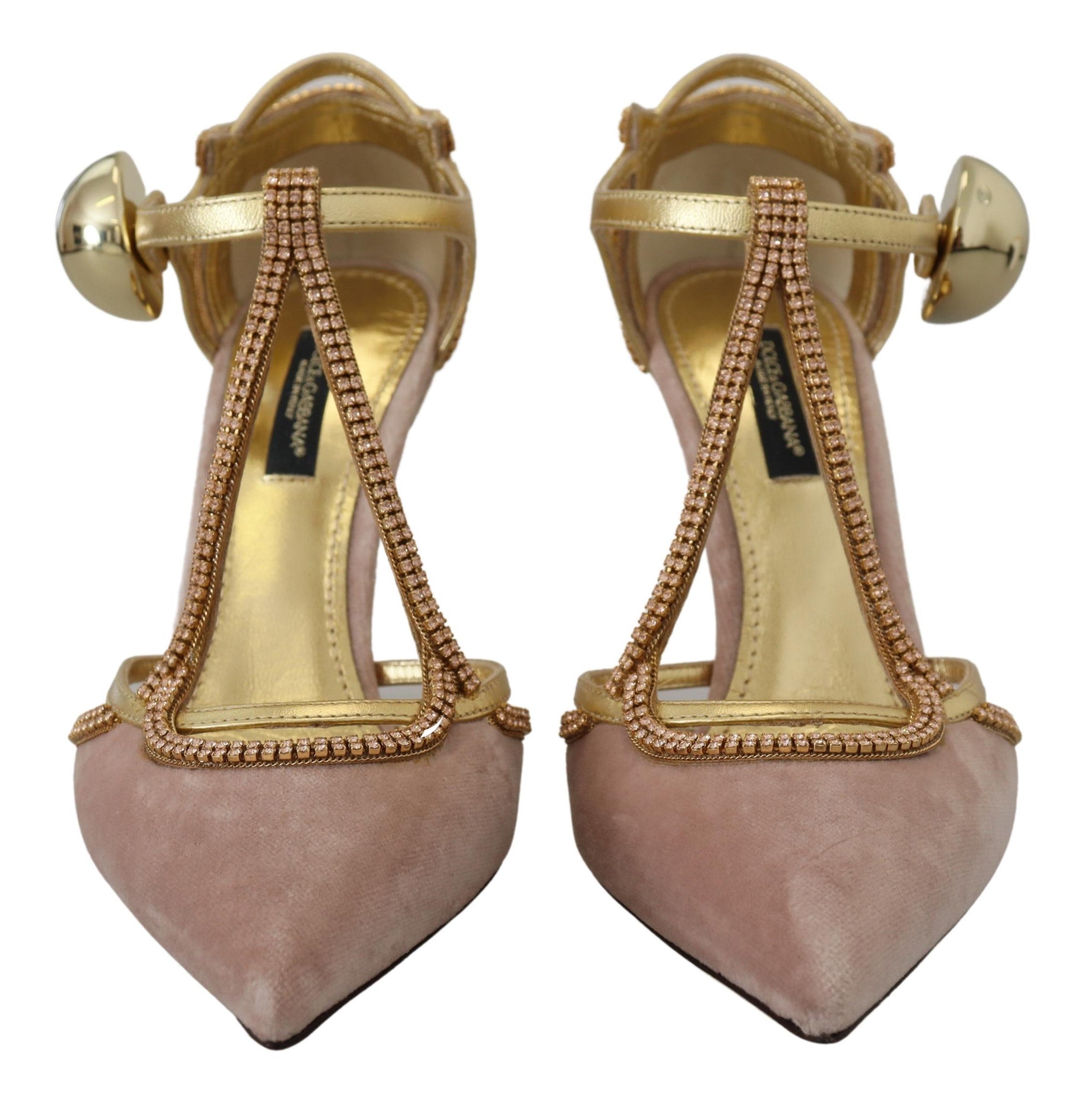Dolce & Gabbana Pink Crystal T-strap Heels Pumps Women's Shoes