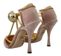 Dolce & Gabbana Pink Crystal T-strap Heels Pumps Women's Shoes
