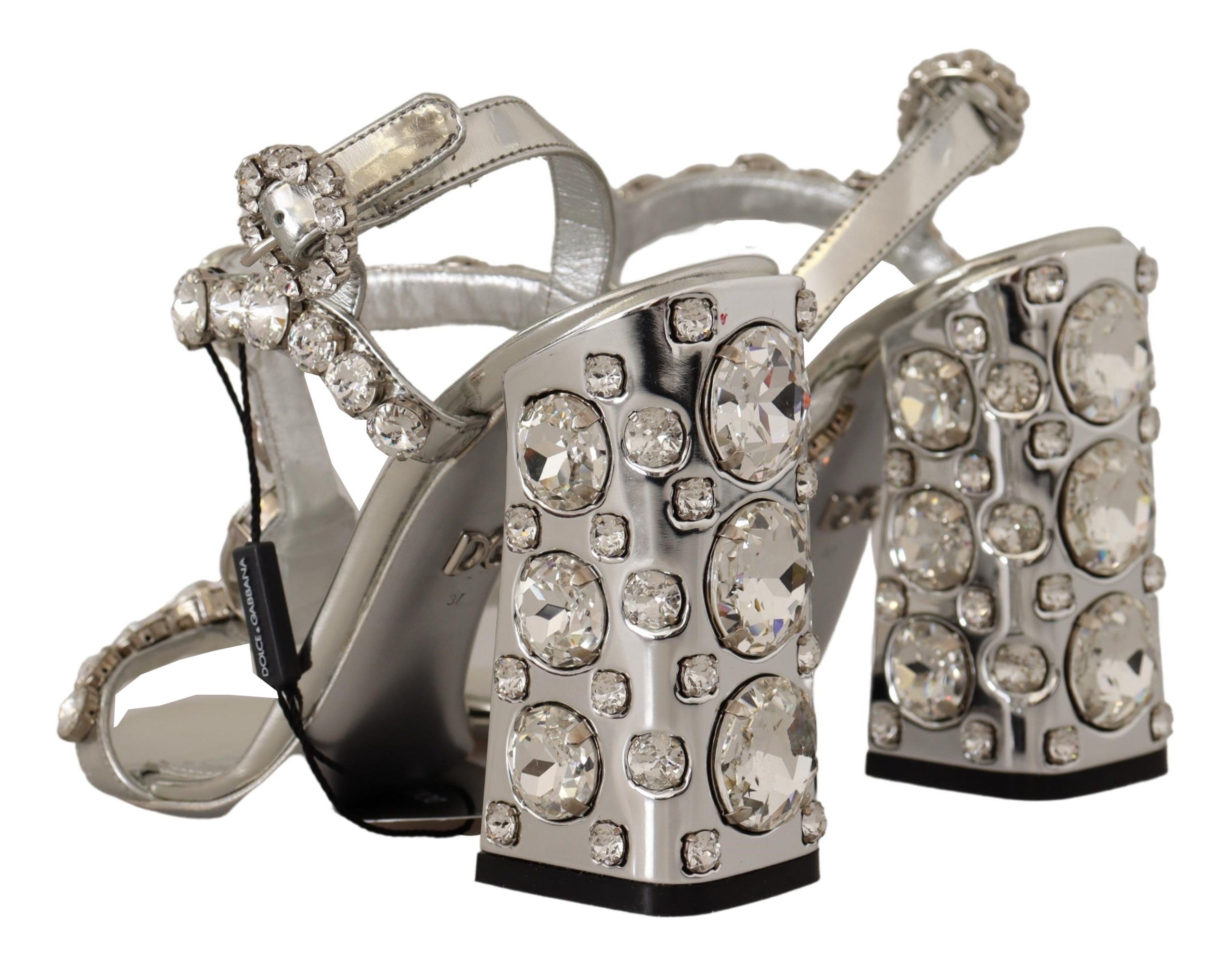 Dolce & Gabbana Crystal-Embellished Silver Leather Women's Pumps