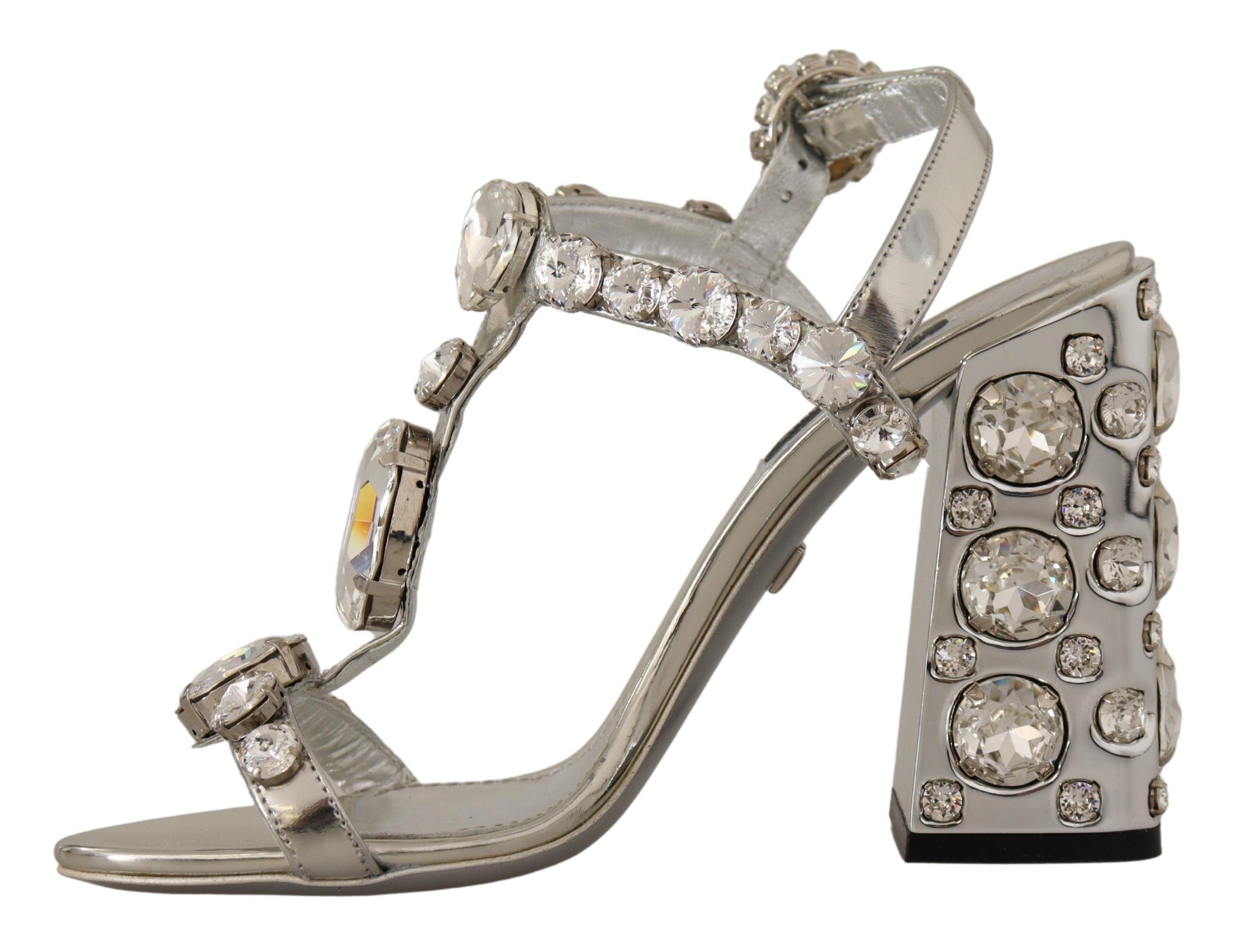 Dolce & Gabbana Crystal-Embellished Silver Leather Women's Pumps