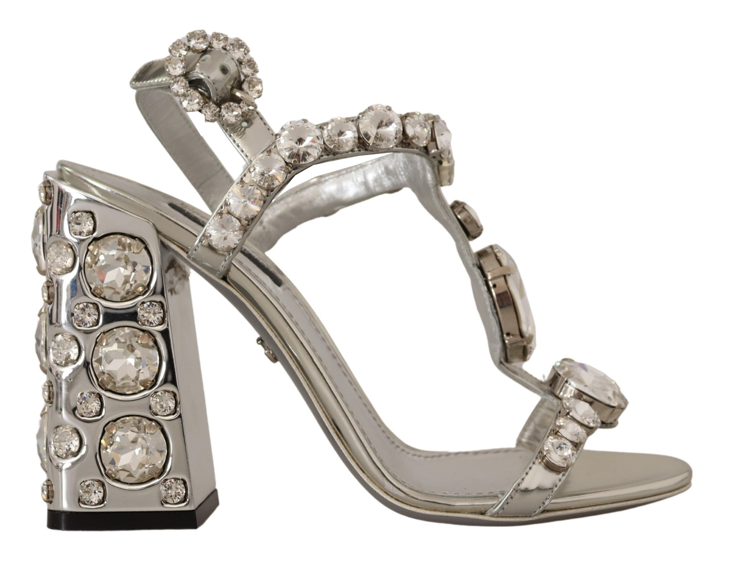 Dolce & Gabbana Crystal-Embellished Silver Leather Women's Pumps
