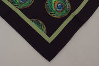 Dolce & Gabbana Black Peacock Feather DG Printed Square Handkerchief Men's Scarf