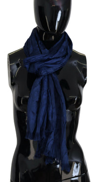 Costume National Blue Silk Shawl Foulard Fringes Women's Scarf
