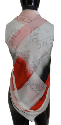 Costume National Gray Red Shawl Foulard Wrap Women's Scarf