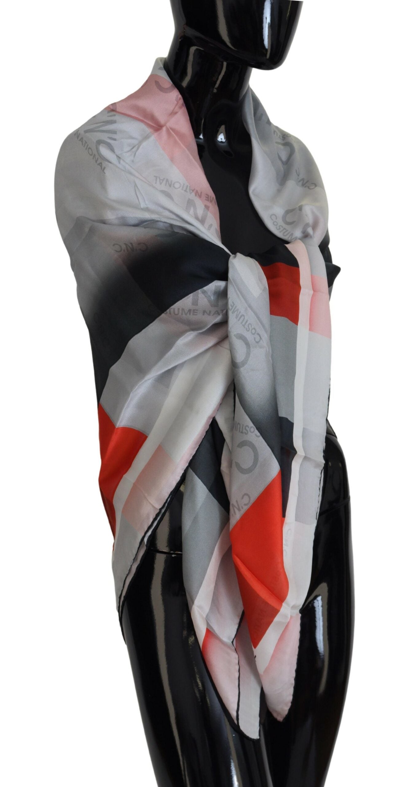 Costume National Gray Red Shawl Foulard Wrap Women's Scarf