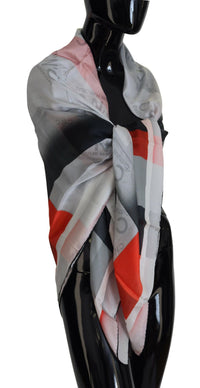 Costume National Gray Red Shawl Foulard Wrap Women's Scarf
