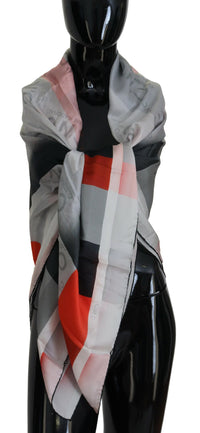 Costume National Gray Red Shawl Foulard Wrap Women's Scarf