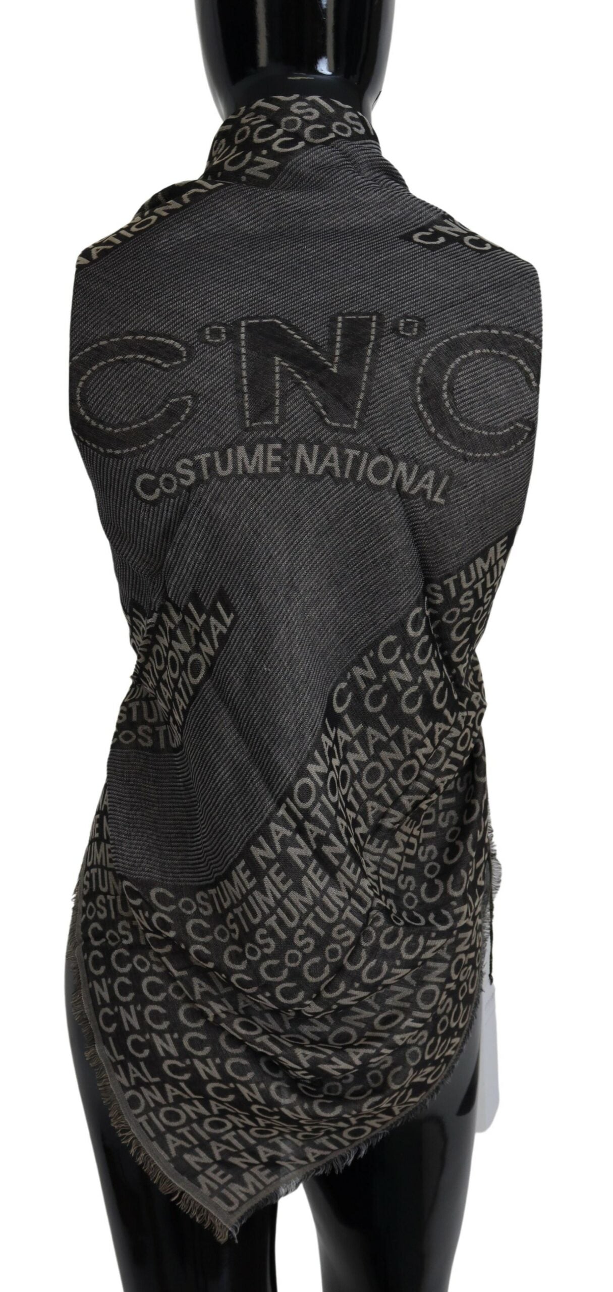 Costume National Gray Logo Knit Neck Wrap Shawl Women's Scarf