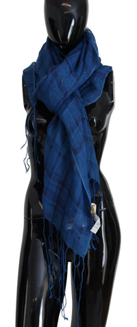 Costume National Blue Linen Shawl Foulard Fringes Women's Scarf