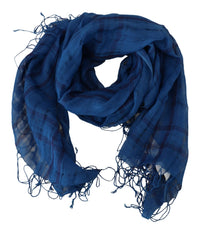Costume National Blue Linen Shawl Foulard Fringes Women's Scarf