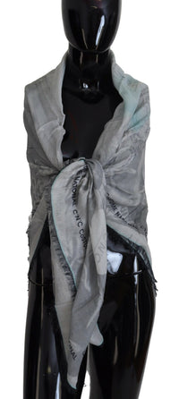 Costume National Gray Print Shawl Foulard Fringes Women's Scarf