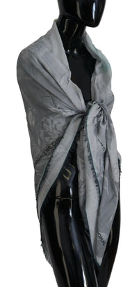 Costume National Gray Print Shawl Foulard Fringes Women's Scarf