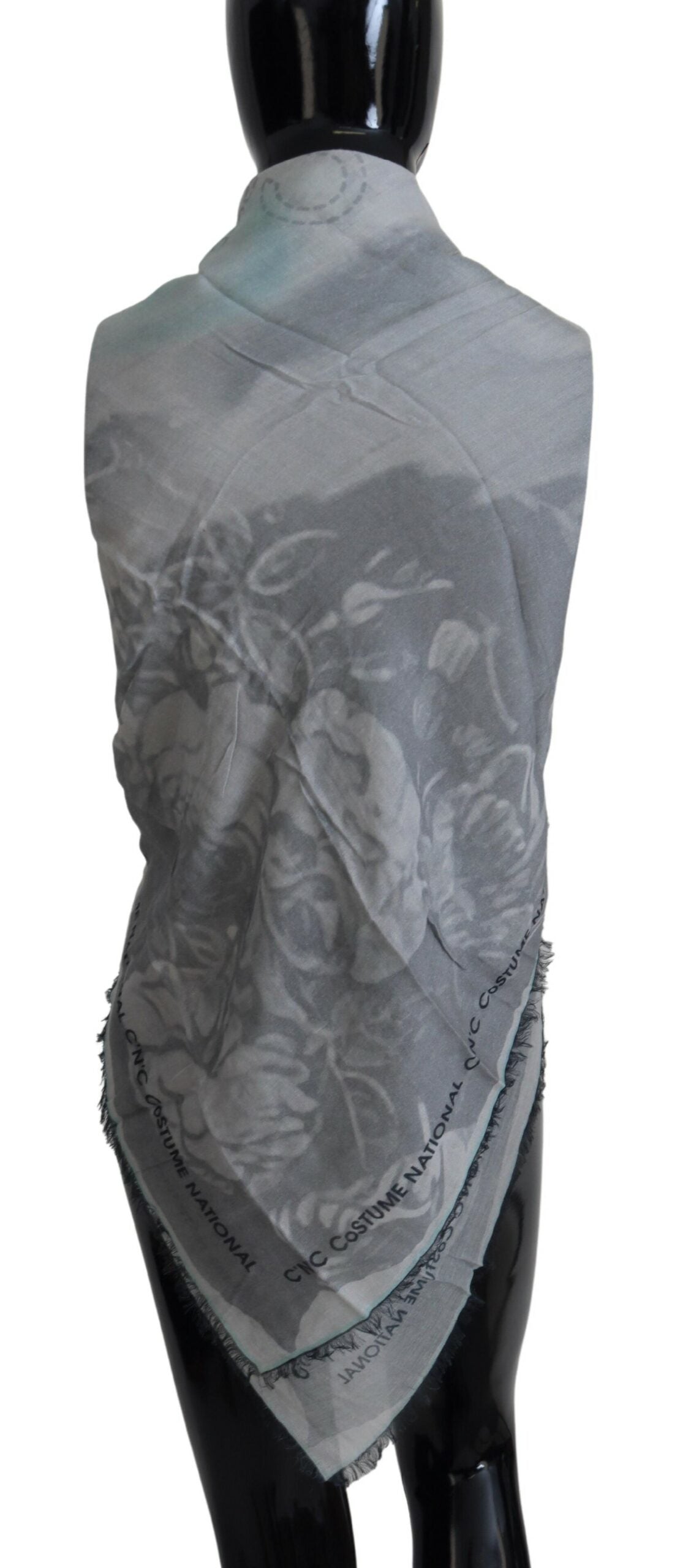 Costume National Gray Print Shawl Foulard Fringes Women's Scarf