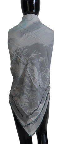 Costume National Gray Print Shawl Foulard Fringes Women's Scarf