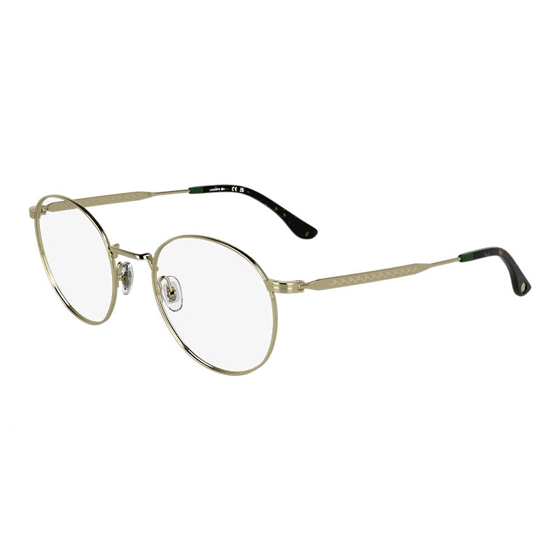 Lacoste Eyeglasses Round Full Rim, Gold Frame and Clear Demo Lenses Lens L2308714