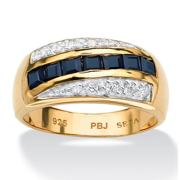 PalmBeach Jewelry Men's Yellow Gold-plated Sterling Silver Square Genuine Blue Sapphire and Round Cubic Zirconia Ring Sizes 7-16