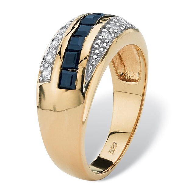 PalmBeach Jewelry Men's Yellow Gold-plated Sterling Silver Square Genuine Blue Sapphire and Round Cubic Zirconia Ring Sizes 7-16