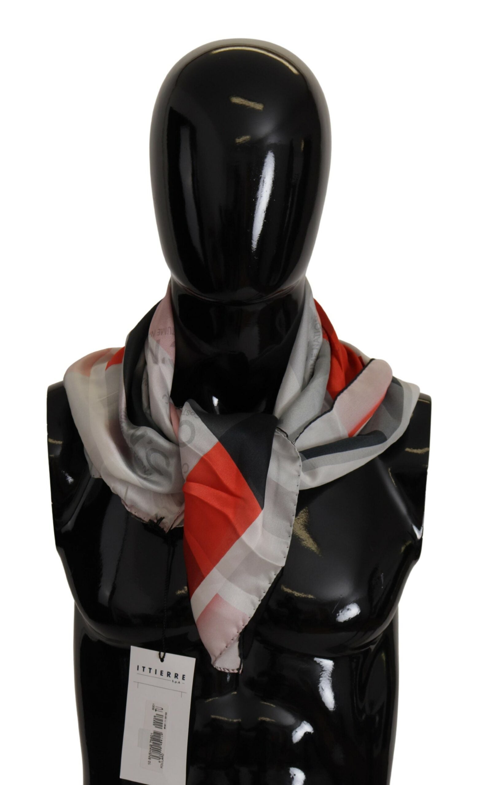 Costume National Gray Red Silk Shawl Foulard Wrap Women's Scarf
