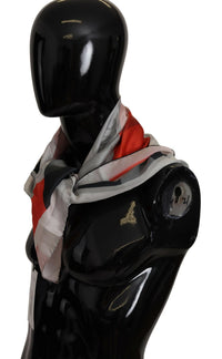 Costume National Gray Red Silk Shawl Foulard Wrap Women's Scarf