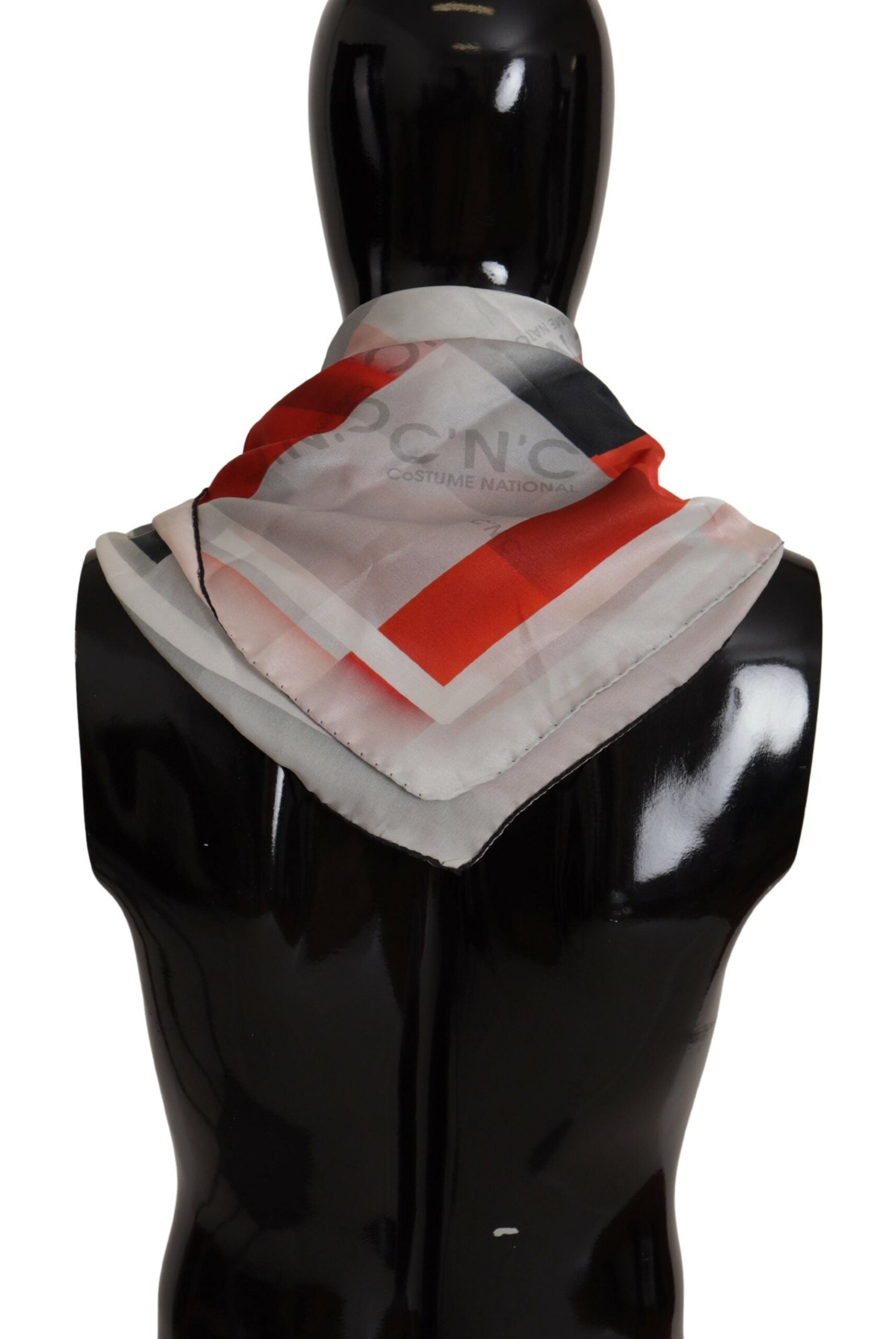 Costume National Gray Red Silk Shawl Foulard Wrap Women's Scarf