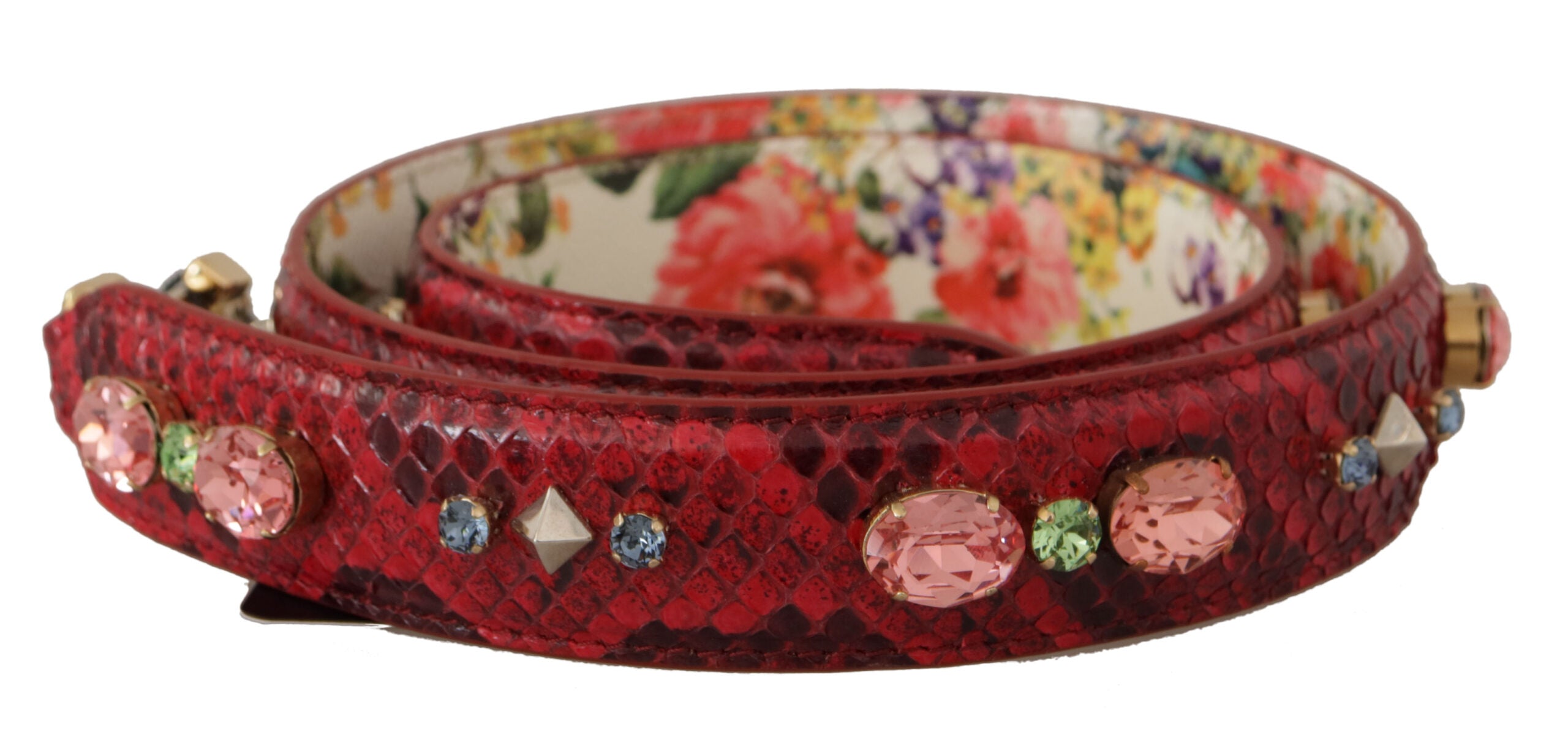 Dolce & Gabbana Dolce & Gabbana Red Exotic Leather Crystals Reversible Shoulder Women's Strap